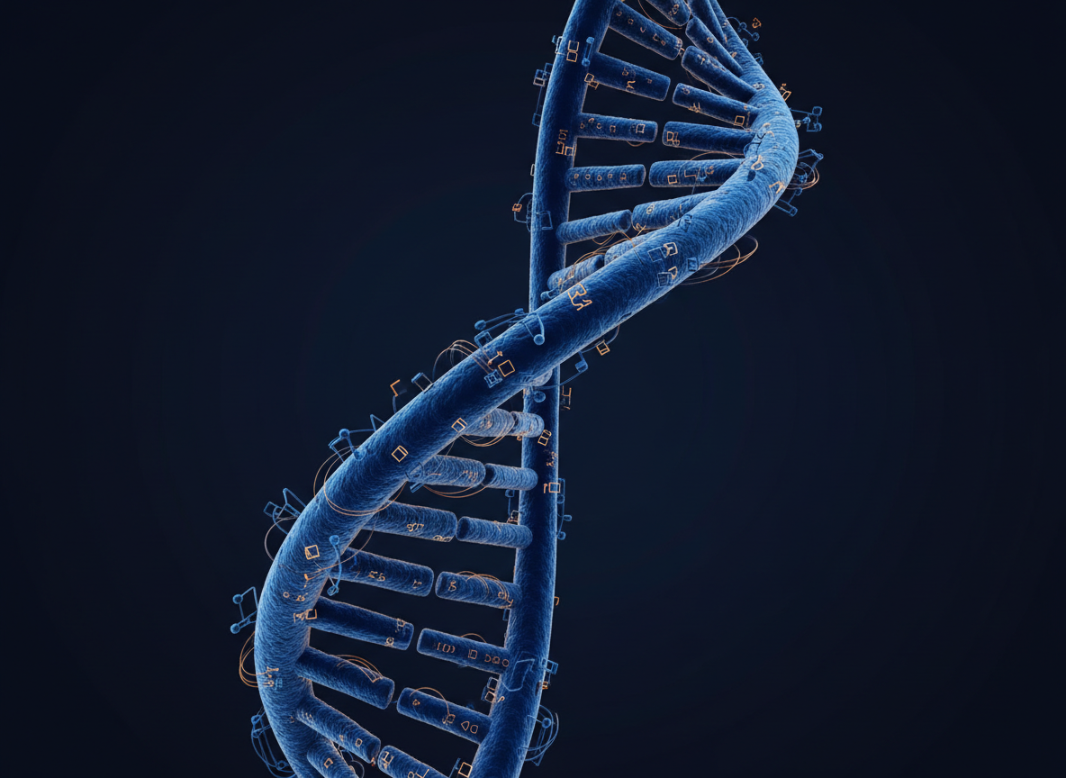 Deep blue DNA double helix illustration